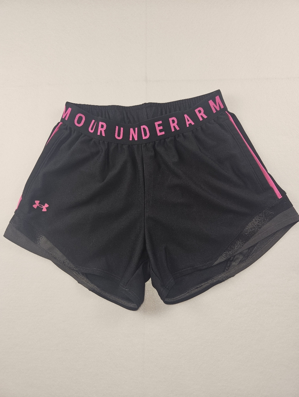 Under Armour Black Athletic Shorts with Pink Logo and Trim Size XS